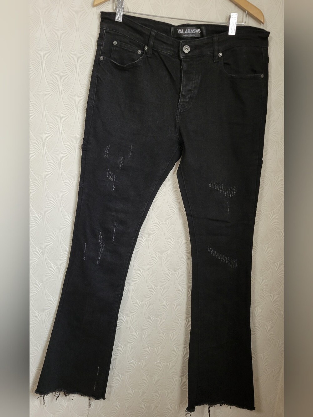 Valabasas Jeans 34x34 Men's Black Skinny Distressed Button Fly Streetwear Frayed